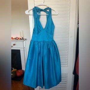 Frances Valentine Blue Halter Cocktail Dress